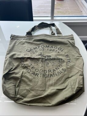 Campomaggi Olive Canvas Duffel Tote with Logo Print